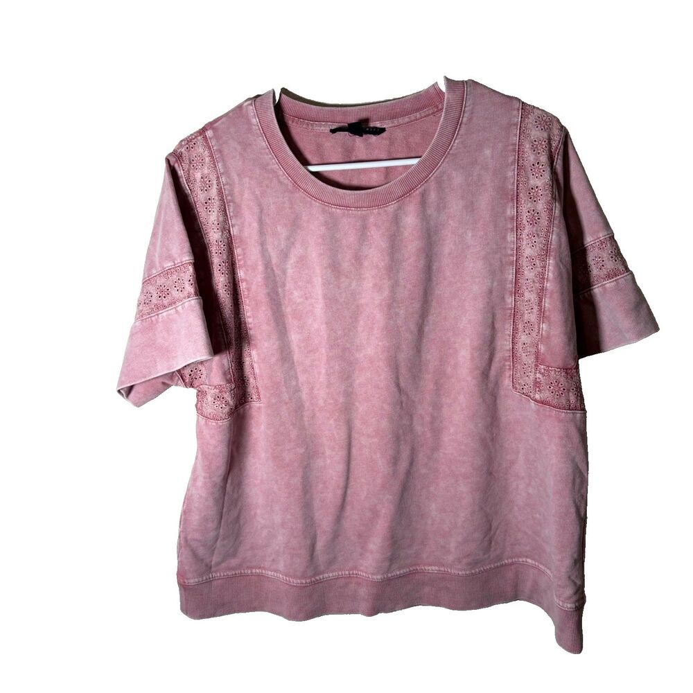 Jane & Delancey Sweatshirt Women's Large Purple Boho Short Sleeve Pullover